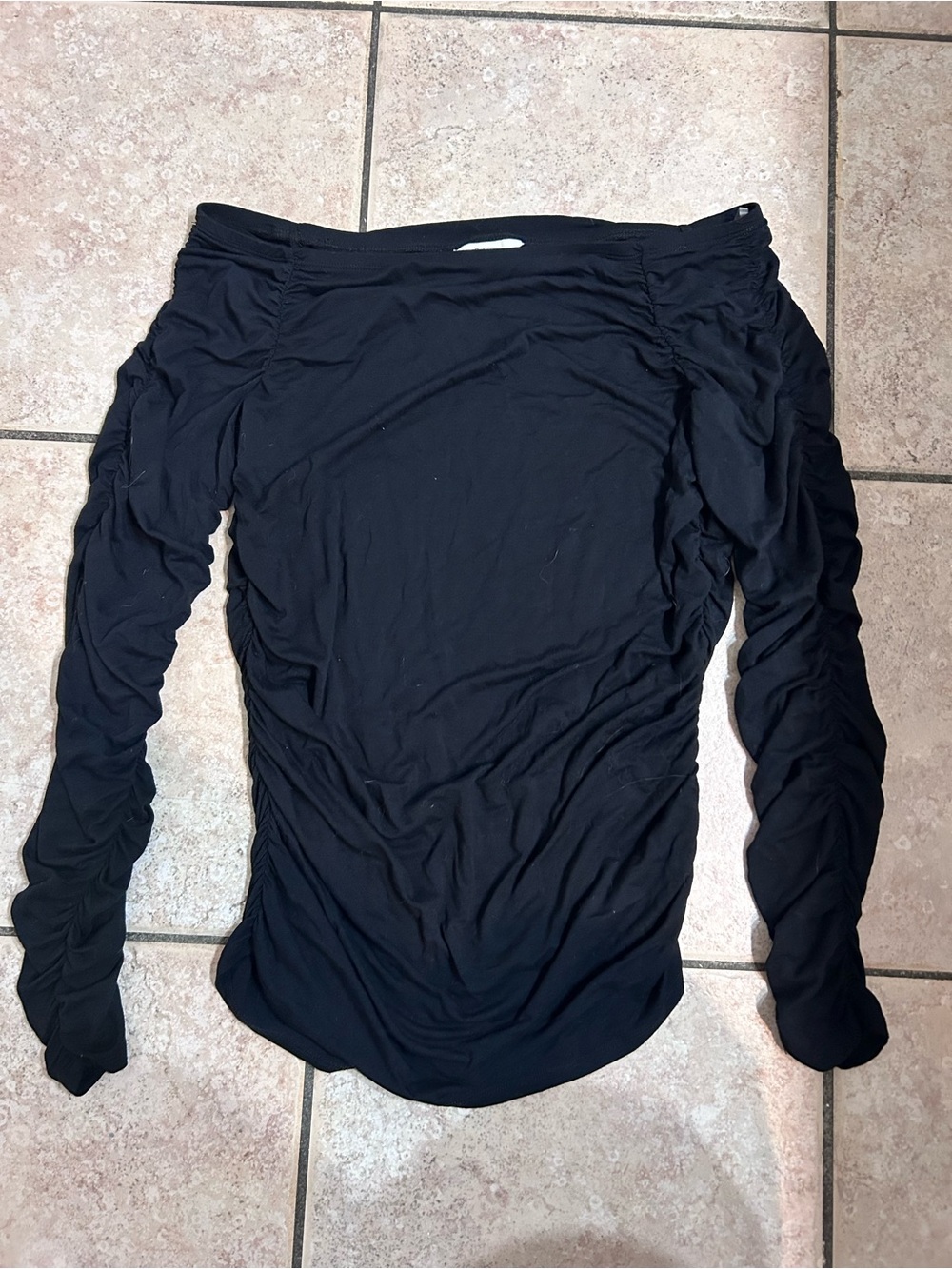 Women’s Black Off-Shoulder Ruched Long Sleeve Top
